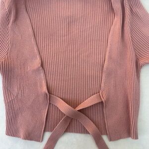 Pink Ribbed Knit Cardigan